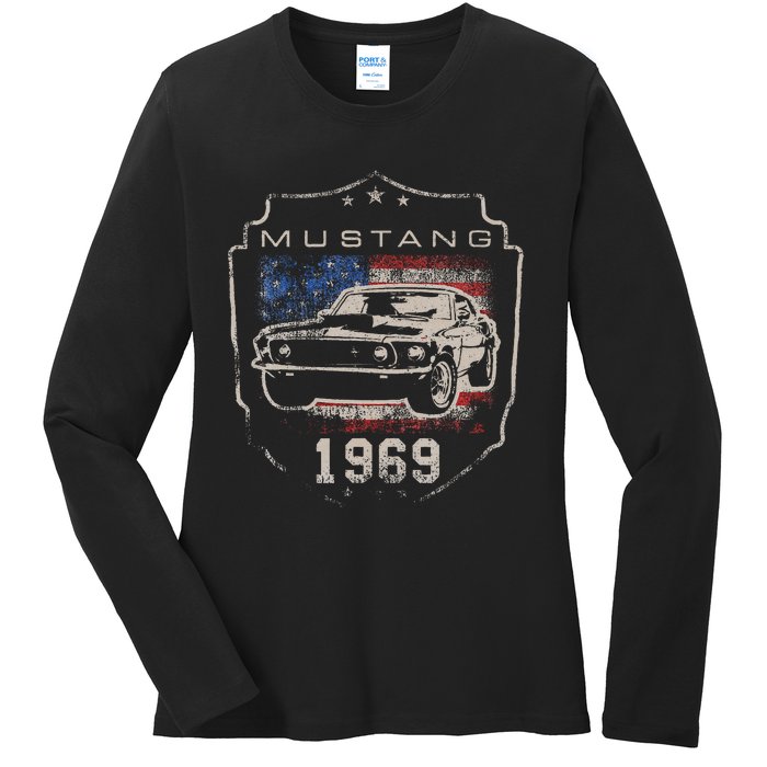 F.O.R.D. M.U.S.T.A.N.G 1969 Flag Ladies Long Sleeve Shirt