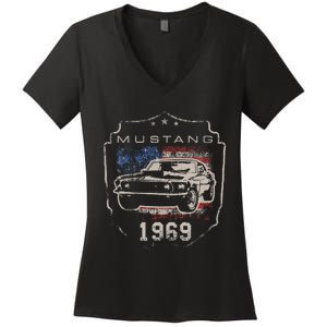 F.O.R.D. M.U.S.T.A.N.G 1969 Flag Women's V-Neck T-Shirt