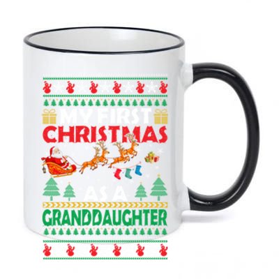 Family My 1st First Christmas As A Granddaughter Ugly Xmas Gift 11oz Black Color Changing Mug