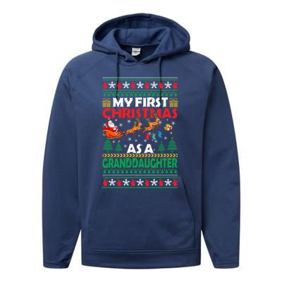 Family My 1st First Christmas As A Granddaughter Ugly Xmas Gift Performance Fleece Hoodie