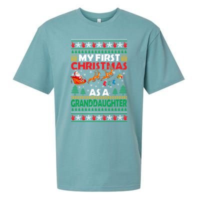 Family My 1st First Christmas As A Granddaughter Ugly Xmas Gift Sueded Cloud Jersey T-Shirt