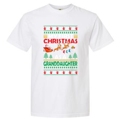 Family My 1st First Christmas As A Granddaughter Ugly Xmas Gift Garment-Dyed Heavyweight T-Shirt