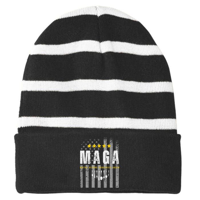 Funny Maga 2024 Maga Maybe Afford Groceries Again Striped Beanie with Solid Band