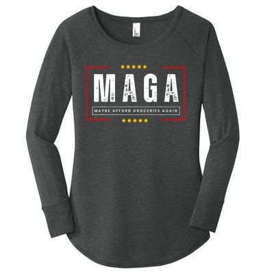 Funny Maga 2024 Maga Maybe Afford Groceries Again Women's Perfect Tri Tunic Long Sleeve Shirt