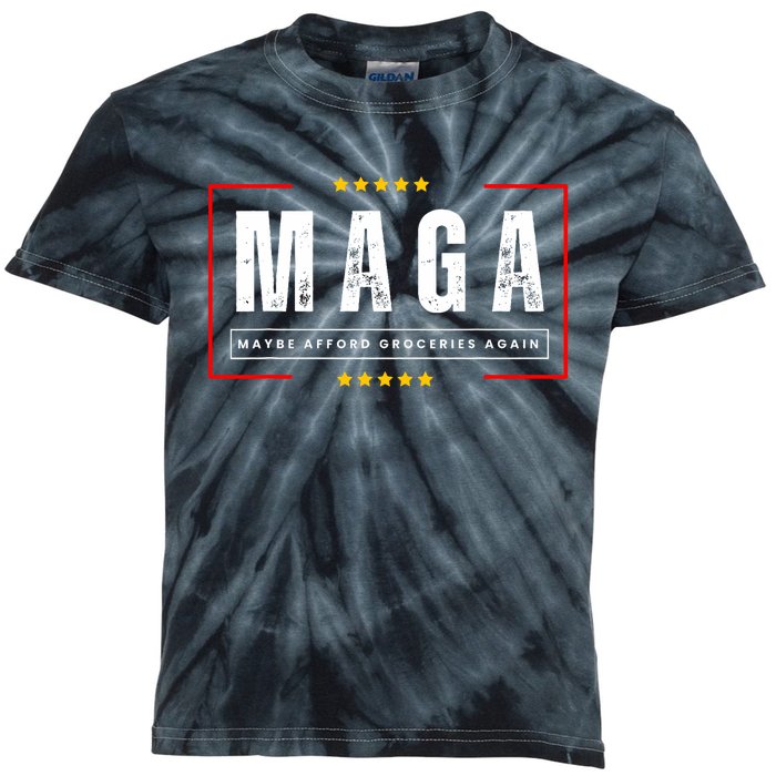 Funny Maga 2024 Maga Maybe Afford Groceries Again Kids Tie-Dye T-Shirt