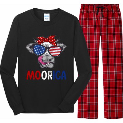 Funny Moorica 4th Of July American Flag Cow Gift Long Sleeve Pajama Set