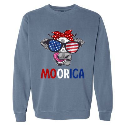 Funny Moorica 4th Of July American Flag Cow Gift Garment-Dyed Sweatshirt