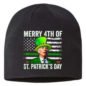 Funny Merry 4th Of St Patrick's Day Joe Biden Leprechaun Sustainable Beanie