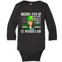 Funny Merry 4th Of St Patrick's Day Joe Biden Leprechaun Baby Long Sleeve Bodysuit