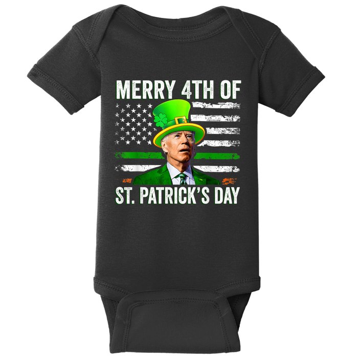 Funny Merry 4th Of St Patrick's Day Joe Biden Leprechaun Baby Bodysuit