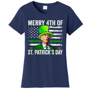 Funny Merry 4th Of St Patrick's Day Joe Biden Leprechaun Hat Women's T-Shirt