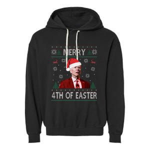 Funny Merry 4th Of Easter Joe Biden Xmas Ugly Swater Garment-Dyed Fleece Hoodie