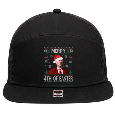 Funny Merry 4th Of Easter Joe Biden Xmas Ugly Swater 7 Panel Mesh Trucker Snapback Hat