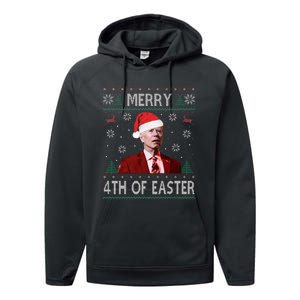 Funny Merry 4th Of Easter Joe Biden Xmas Ugly Swater Performance Fleece Hoodie