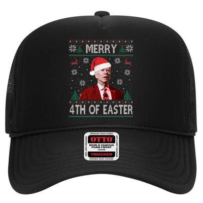 Funny Merry 4th Of Easter Joe Biden Xmas Ugly Swater High Crown Mesh Back Trucker Hat