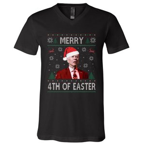 Funny Merry 4th Of Easter Joe Biden Xmas Ugly Swater V-Neck T-Shirt