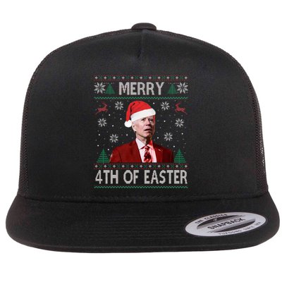 Funny Merry 4th Of Easter Joe Biden Xmas Ugly Swater Flat Bill Trucker Hat