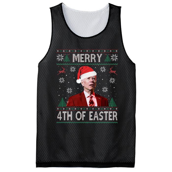 Funny Merry 4th Of Easter Joe Biden Xmas Ugly Swater Mesh Reversible Basketball Jersey Tank