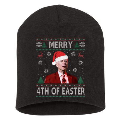 Funny Merry 4th Of Easter Joe Biden Xmas Ugly Swater Short Acrylic Beanie