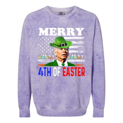 Funny Merry 4th Of Easter Joe Biden PatrickS Leprechaun Hat Great Gift Colorblast Crewneck Sweatshirt