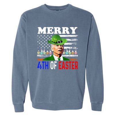 Funny Merry 4th Of Easter Joe Biden PatrickS Leprechaun Hat Great Gift Garment-Dyed Sweatshirt