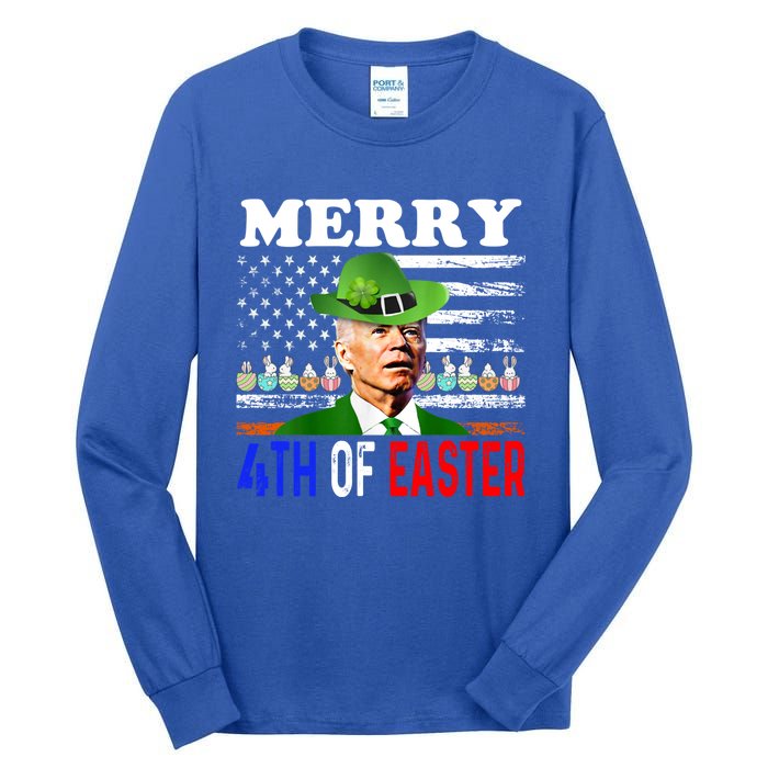 Funny Merry 4th Of Easter Joe Biden PatrickS Leprechaun Hat Great Gift Tall Long Sleeve T-Shirt