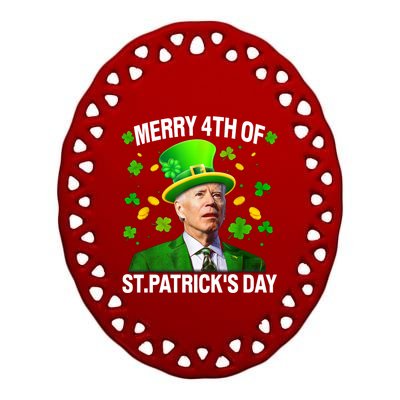 Funny Merry 4th Of St PatrickS Day Joe Biden Leprechaun Hat Gift Ceramic Oval Ornament