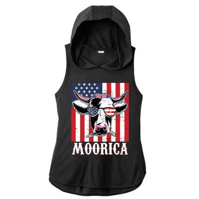 Funny Moorica 4th Of July Usa Flag Patriotic Cow Farmer Great Gift Ladies PosiCharge Tri-Blend Wicking Draft Hoodie Tank