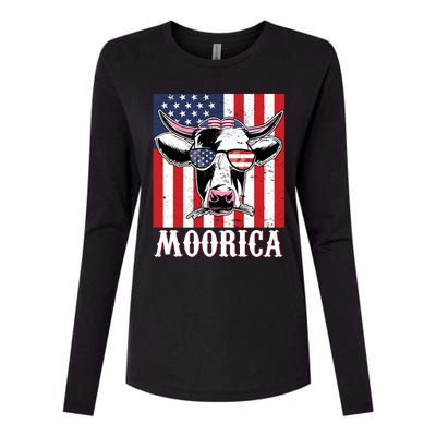 Funny Moorica 4th Of July Usa Flag Patriotic Cow Farmer Great Gift Womens Cotton Relaxed Long Sleeve T-Shirt