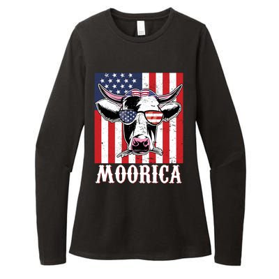 Funny Moorica 4th Of July Usa Flag Patriotic Cow Farmer Great Gift Womens CVC Long Sleeve Shirt