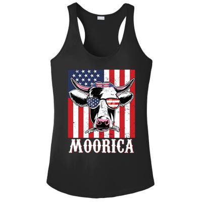 Funny Moorica 4th Of July Usa Flag Patriotic Cow Farmer Great Gift Ladies PosiCharge Competitor Racerback Tank