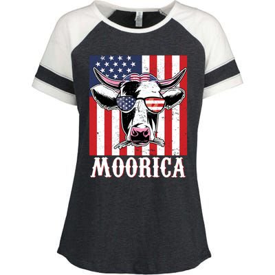 Funny Moorica 4th Of July Usa Flag Patriotic Cow Farmer Great Gift Enza Ladies Jersey Colorblock Tee