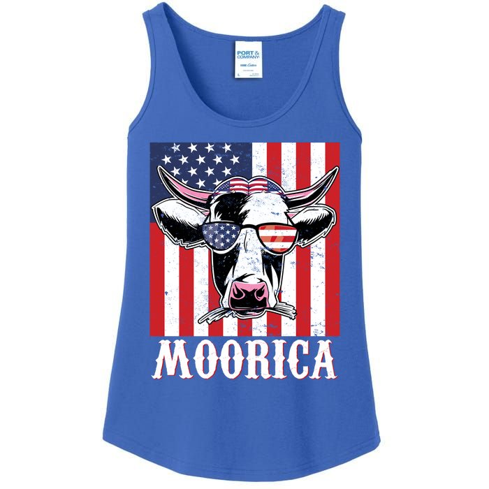 Funny Moorica 4th Of July Usa Flag Patriotic Cow Farmer Great Gift Ladies Essential Tank