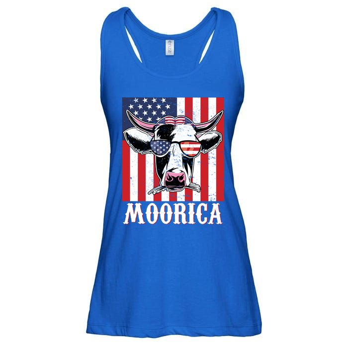 Funny Moorica 4th Of July Usa Flag Patriotic Cow Farmer Great Gift Ladies Essential Flowy Tank