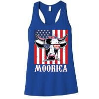 Funny Moorica 4th Of July Usa Flag Patriotic Cow Farmer Great Gift Women's Racerback Tank