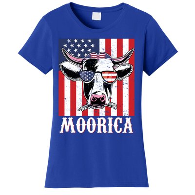 Funny Moorica 4th Of July Usa Flag Patriotic Cow Farmer Great Gift Women's T-Shirt