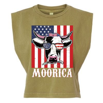 Funny Moorica 4th Of July Usa Flag Patriotic Cow Farmer Great Gift Garment-Dyed Women's Muscle Tee