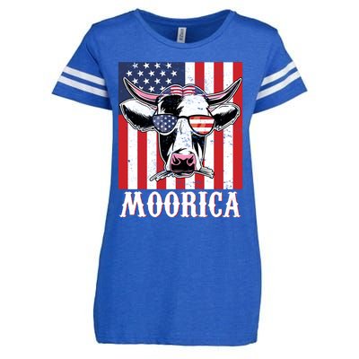 Funny Moorica 4th Of July Usa Flag Patriotic Cow Farmer Great Gift Enza Ladies Jersey Football T-Shirt