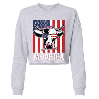 Funny Moorica 4th Of July Usa Flag Patriotic Cow Farmer Great Gift Cropped Pullover Crew