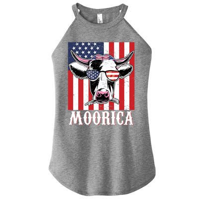 Funny Moorica 4th Of July Usa Flag Patriotic Cow Farmer Great Gift Women's Perfect Tri Rocker Tank