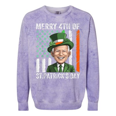 Funny Merry 4th Of St PatrickS Day Joe Biden Leprechaun Hat Gift Colorblast Crewneck Sweatshirt