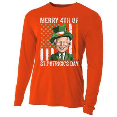 Funny Merry 4th Of St PatrickS Day Joe Biden Leprechaun Hat Gift Cooling Performance Long Sleeve Crew