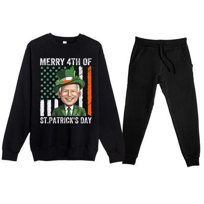 Funny Merry 4th Of St PatrickS Day Joe Biden Leprechaun Hat Gift Premium Crewneck Sweatsuit Set