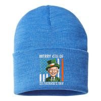 Funny Merry 4th Of St PatrickS Day Joe Biden Leprechaun Hat Gift Sustainable Knit Beanie