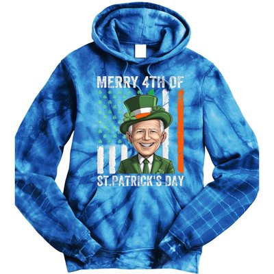 Funny Merry 4th Of St PatrickS Day Joe Biden Leprechaun Hat Gift Tie Dye Hoodie