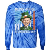 Funny Merry 4th Of St PatrickS Day Joe Biden Leprechaun Hat Gift Tie-Dye Long Sleeve Shirt