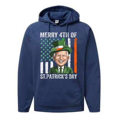 Funny Merry 4th Of St PatrickS Day Joe Biden Leprechaun Hat Gift Performance Fleece Hoodie