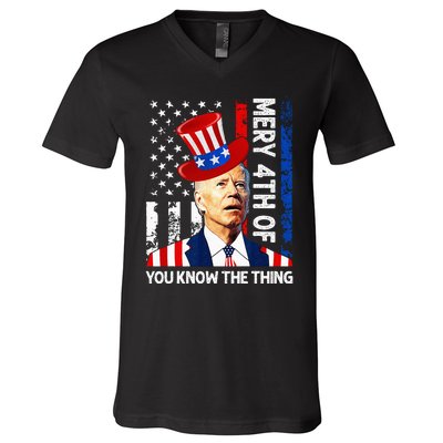 Funny Merry 4th Of You Know..The Thing 4th Of July USA Flag V-Neck T-Shirt