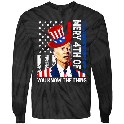 Funny Merry 4th Of You Know..The Thing 4th Of July USA Flag Tie-Dye Long Sleeve Shirt