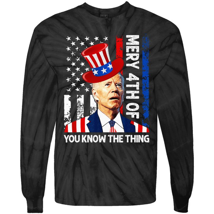 Funny Merry 4th Of You Know..The Thing 4th Of July USA Flag Tie-Dye Long Sleeve Shirt